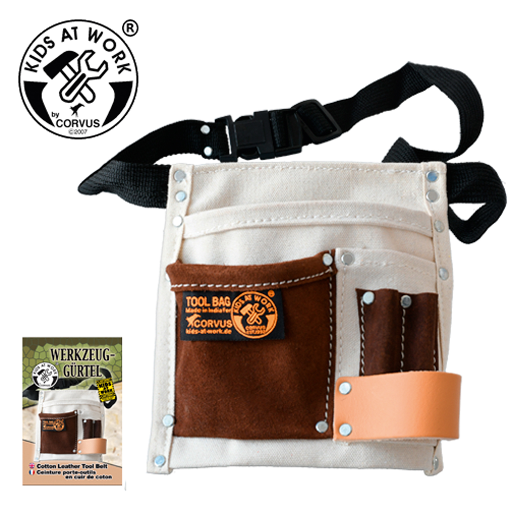 Szerszámtartó övtáska, szövetből és bőrből