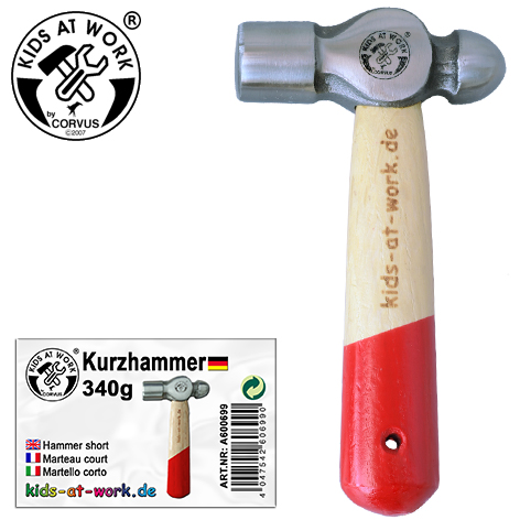 Domborító kalapács - 340 g, rövid nyelű, kerek fejű