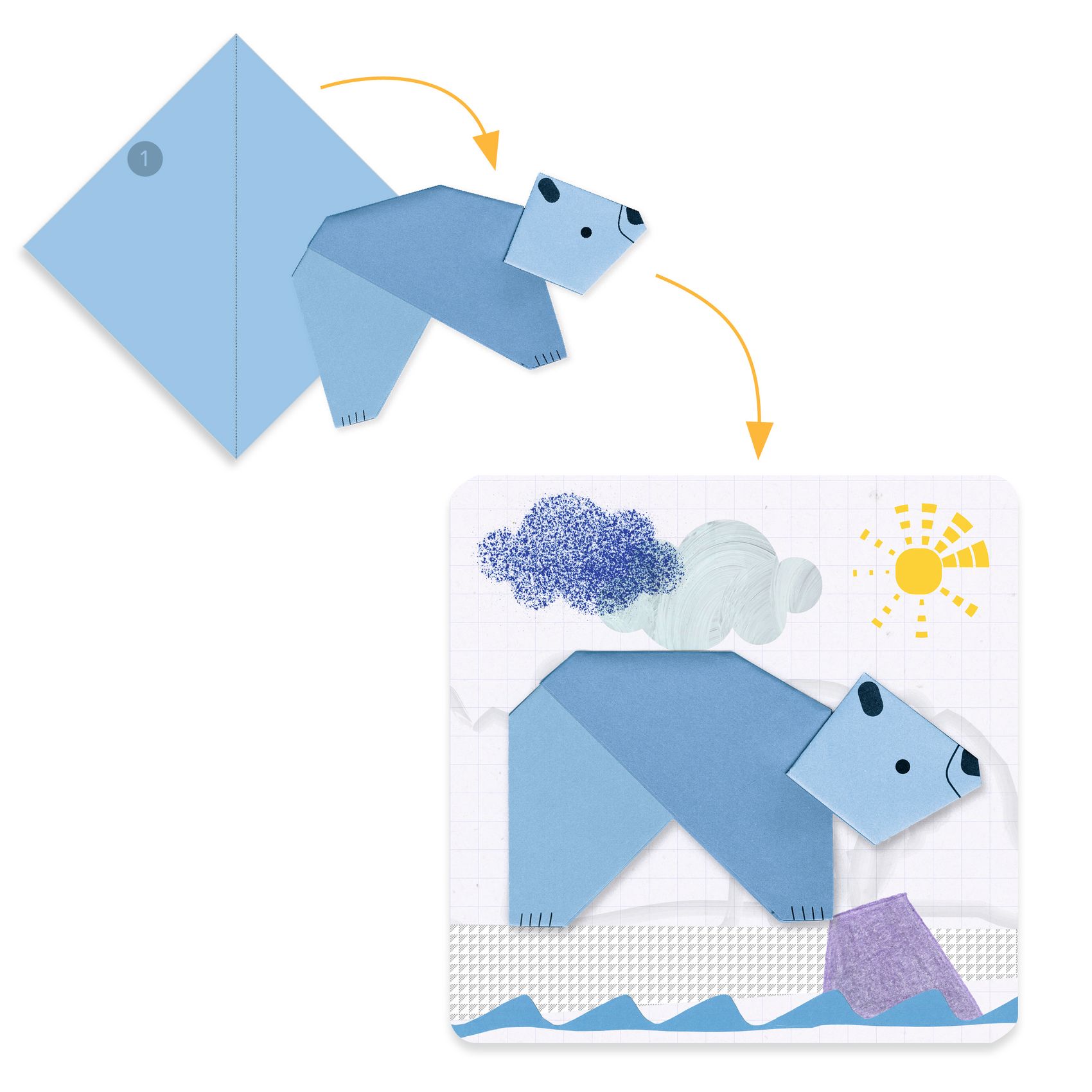 Első papírhajtogatások - 1, 2, 3… hajtás! - 1, 2, 3… fold!