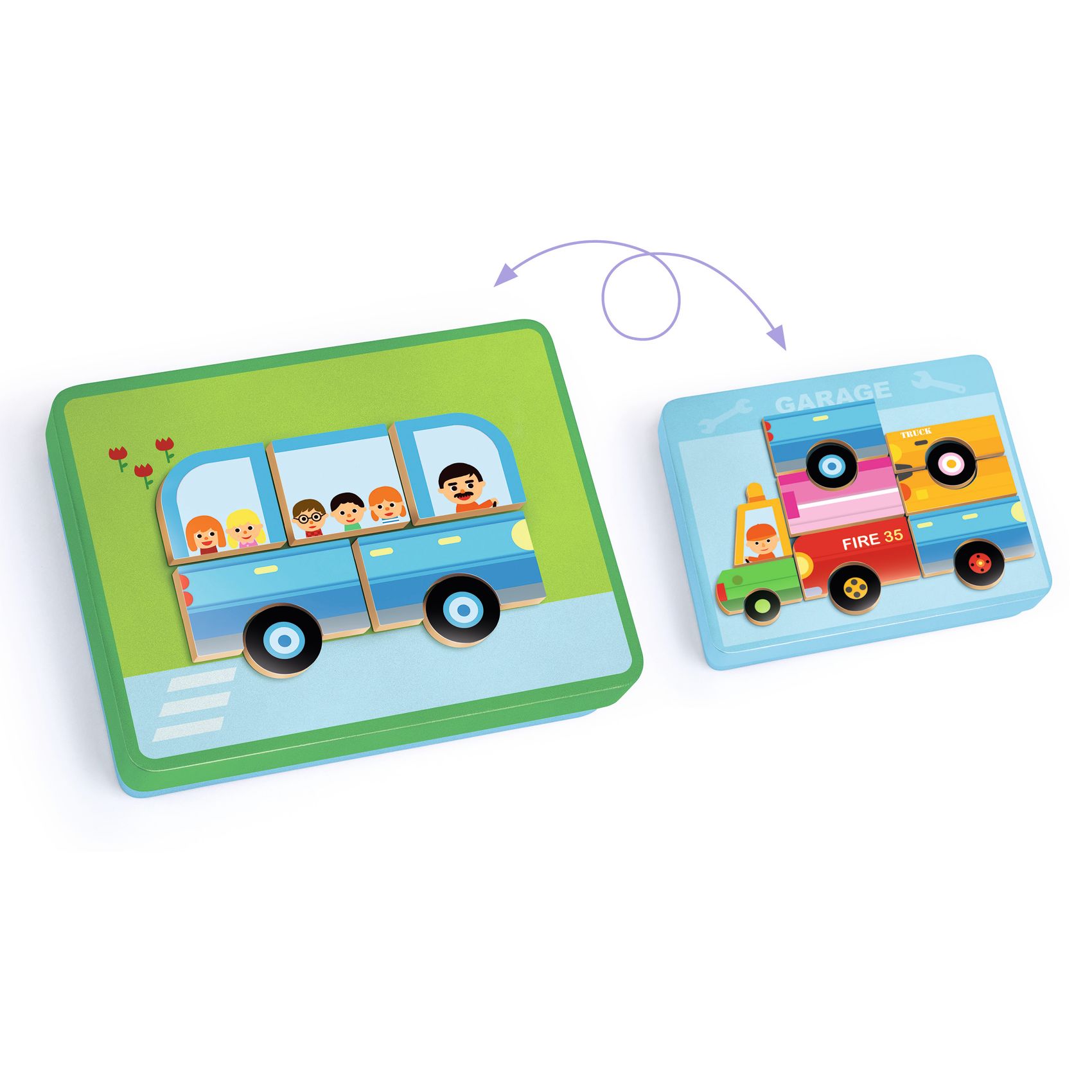 Mágneses képkirakó - Variációk 12 járműre - Inzebox Vehicles