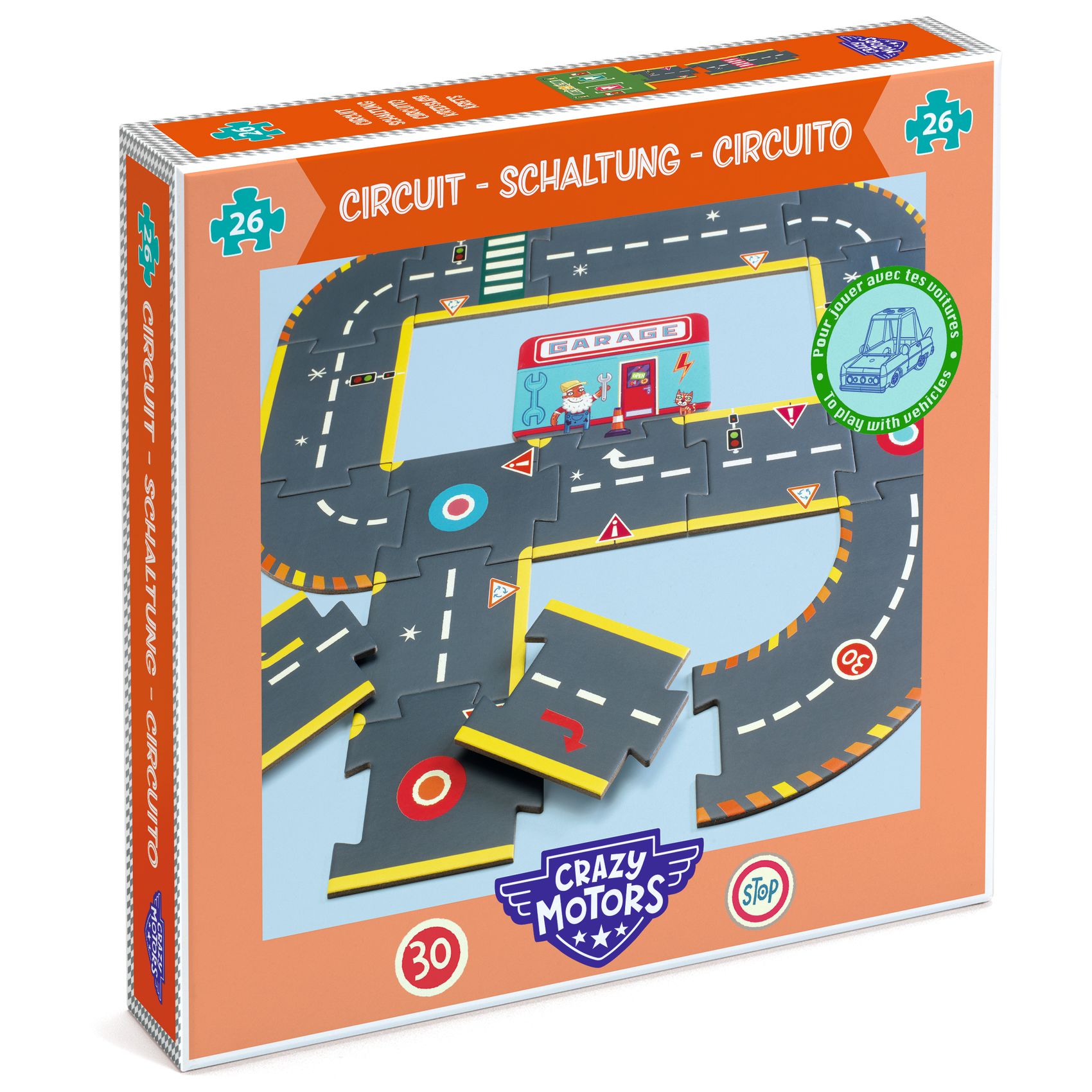 CRAZY MOTORS autópálya - Városi kőrút - City circuit - Giant puzzle - 26 pcs