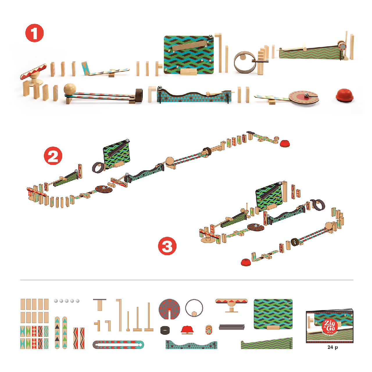 Építőjáték - Sokasodó golyózó, 48 db-os - Zig and Go - Big Boum Wall