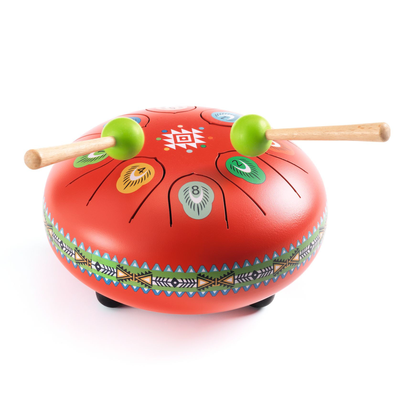 Játékhangszer - Rezgőnyelves acél dob, 8 hangú, piros - Red Metal Tongue Drum