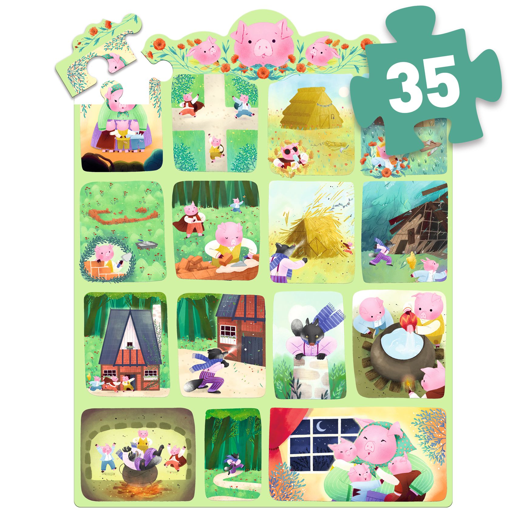 Mese puzzle - A három kismalac, 35 db-os - The Three Little Pigs