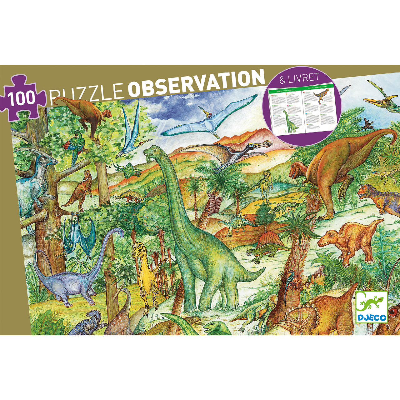 Megfigyeltető puzzle - Dinoszauruszok, 100 db-os - Dinosaurs + booklet