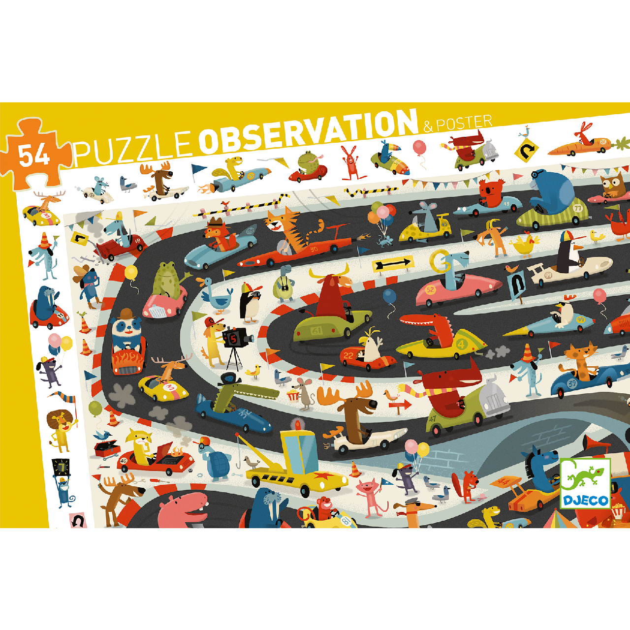 Megfigyeltető puzzle - Állati autóverseny, 54 db-os - Car rally