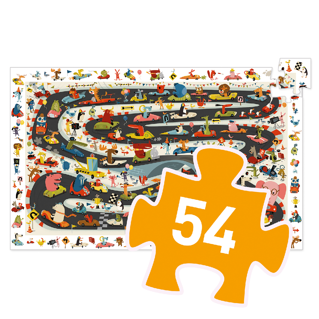 Megfigyeltető puzzle - Állati autóverseny, 54 db-os - Car rally