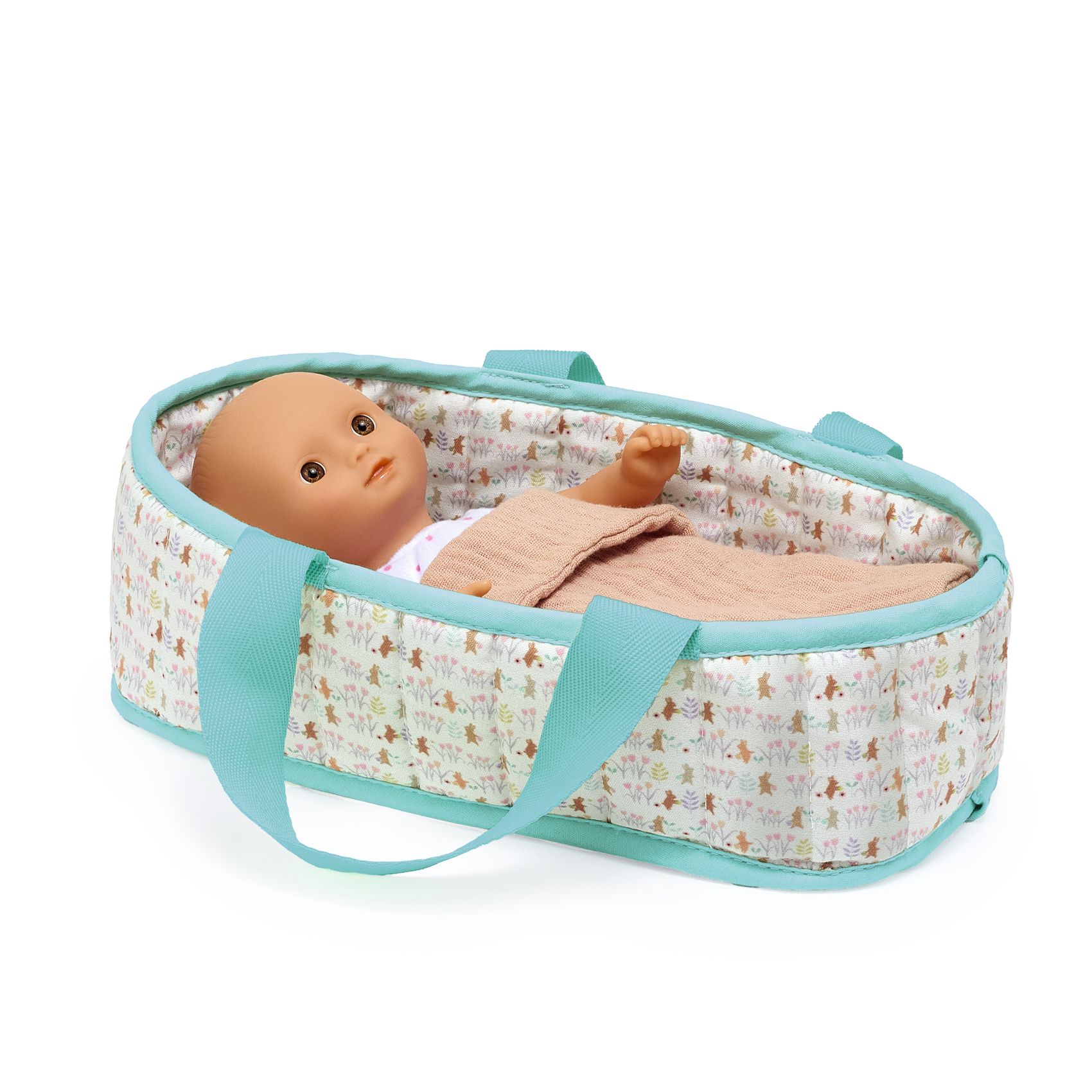 Játékbaba Mini, 20 cm - Sasha mózeskosárral