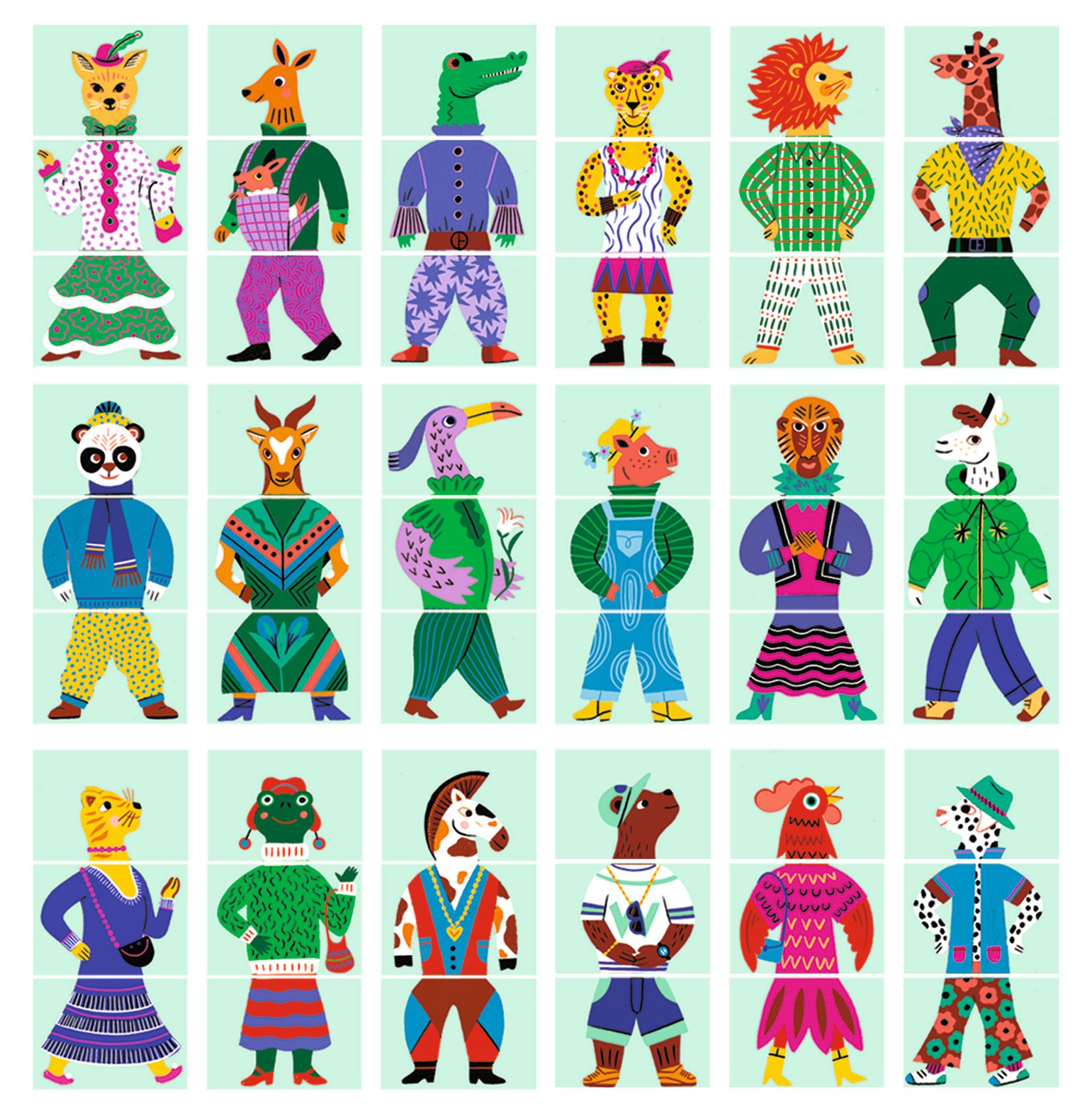 Fejlesztő játék - Állatdivat, 54 db-os - Eduludo Mix and Match Modanimo