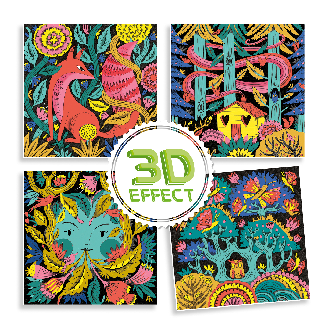 Festés és színezés filctollal - Fantázia kerekerdő 3D - Fantasy forest 3D