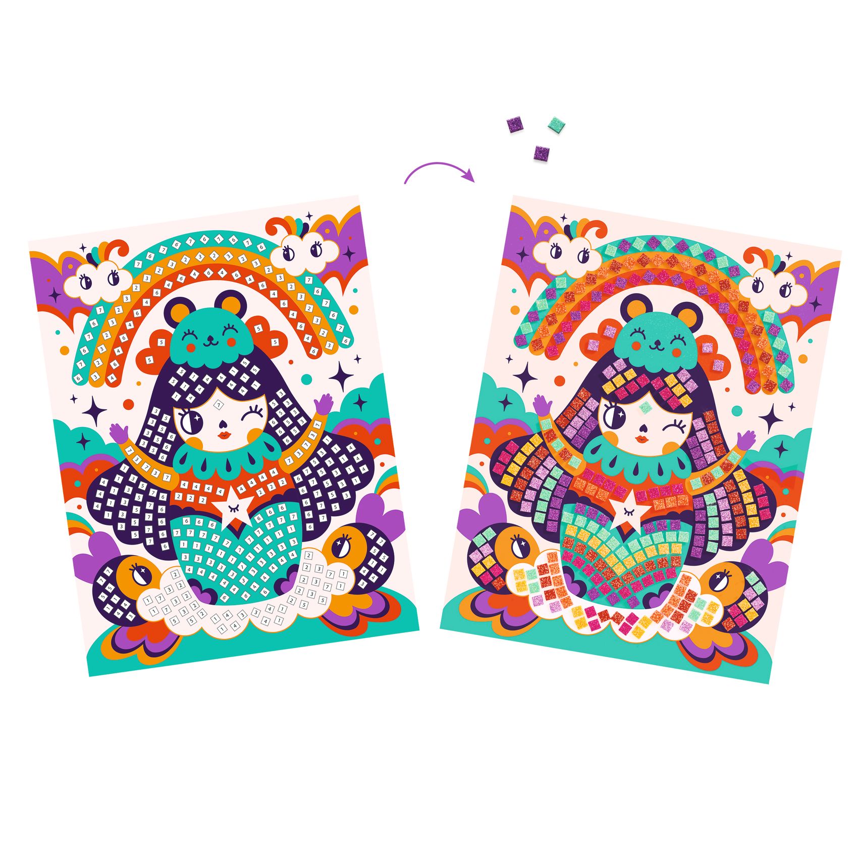 Mozaikkép készítés - Kokeshi babák - Kokeshi