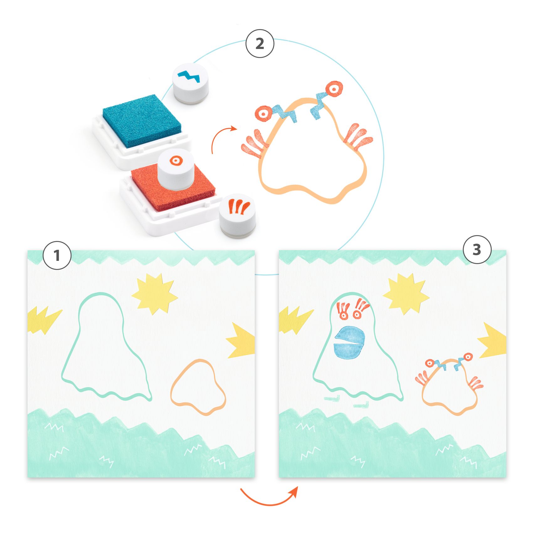 Kreatív nyomdakészlet - Szörnyikék - Up and away