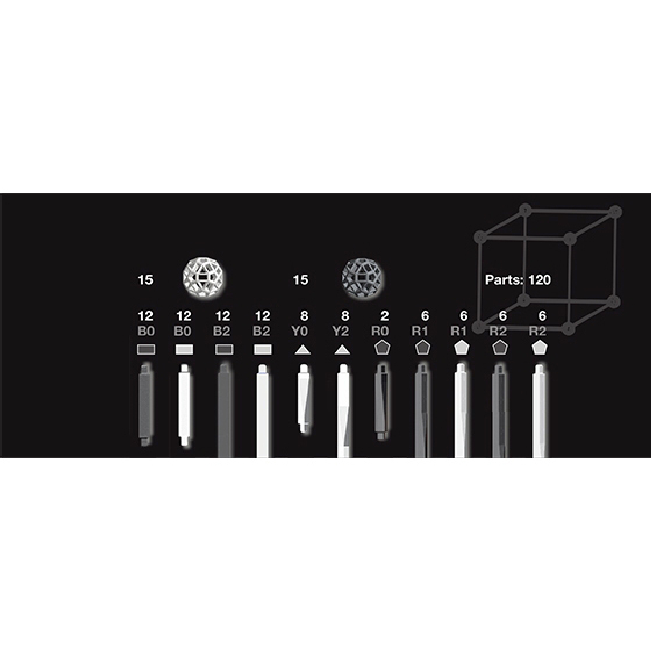 Tudományos modellező készlet - ZomeTool fekete-fehérben - Design 3